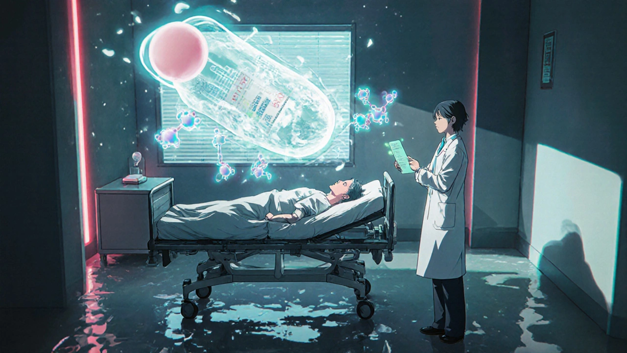 A patient in emergency care with medical staff reviewing test results for euglycemic DKA.