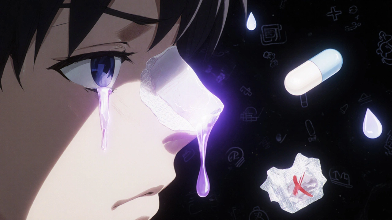 Dissolvable medicine film adhering to cheek with floating alternative delivery methods.