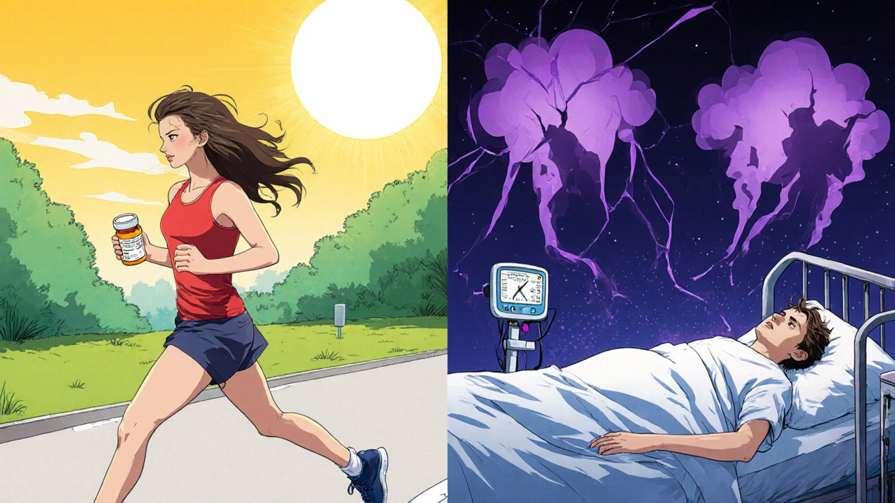 Split image showing the contrast between active life and sudden medical crisis from SGLT2 inhibitor use.