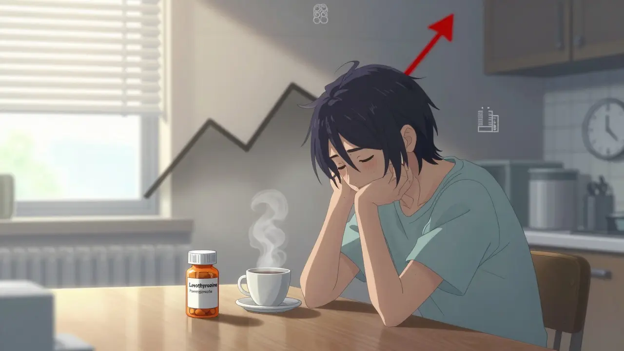 Patient with thyroid and PPI pills casting shadow of rising TSH graph