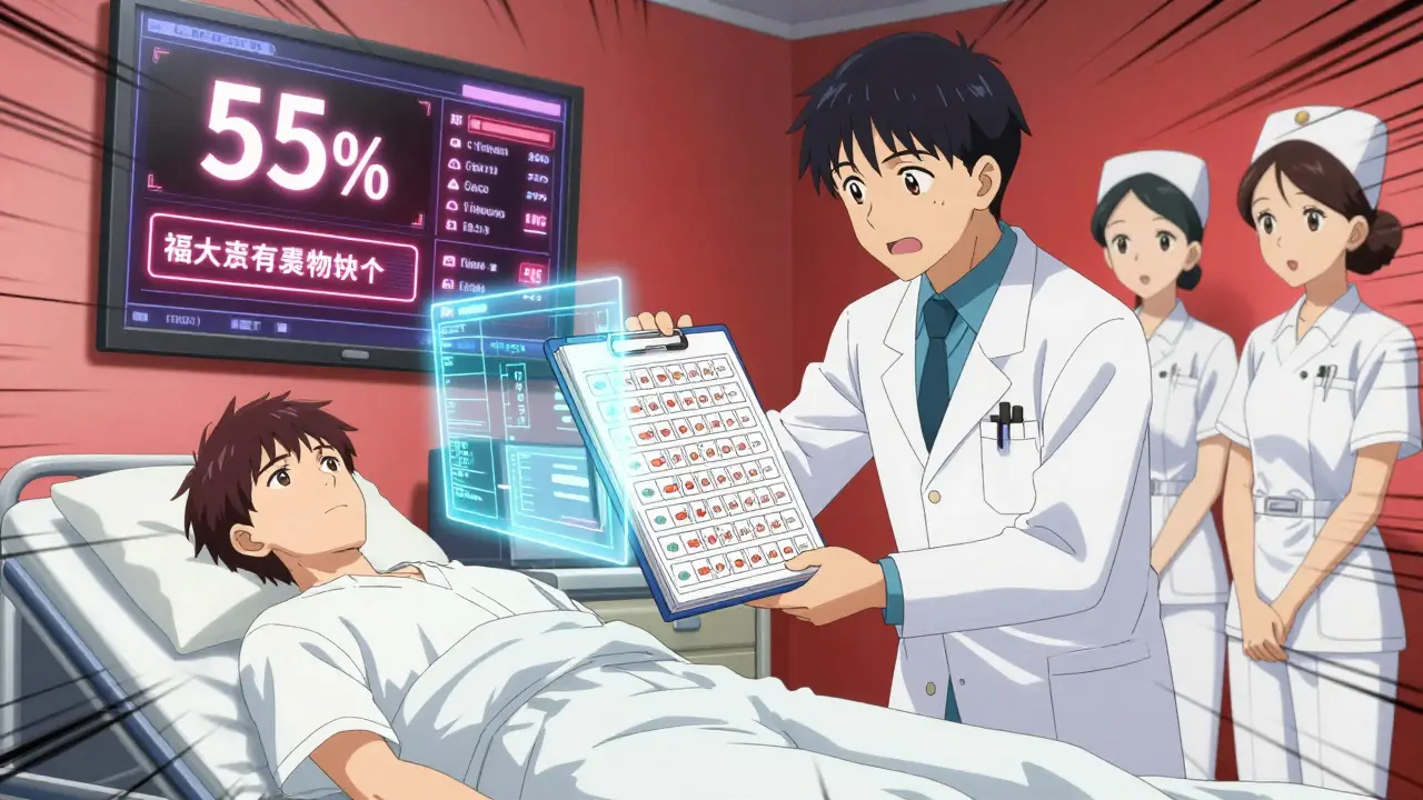 An ER scene where a binder and digital records help medical staff avoid medication errors.